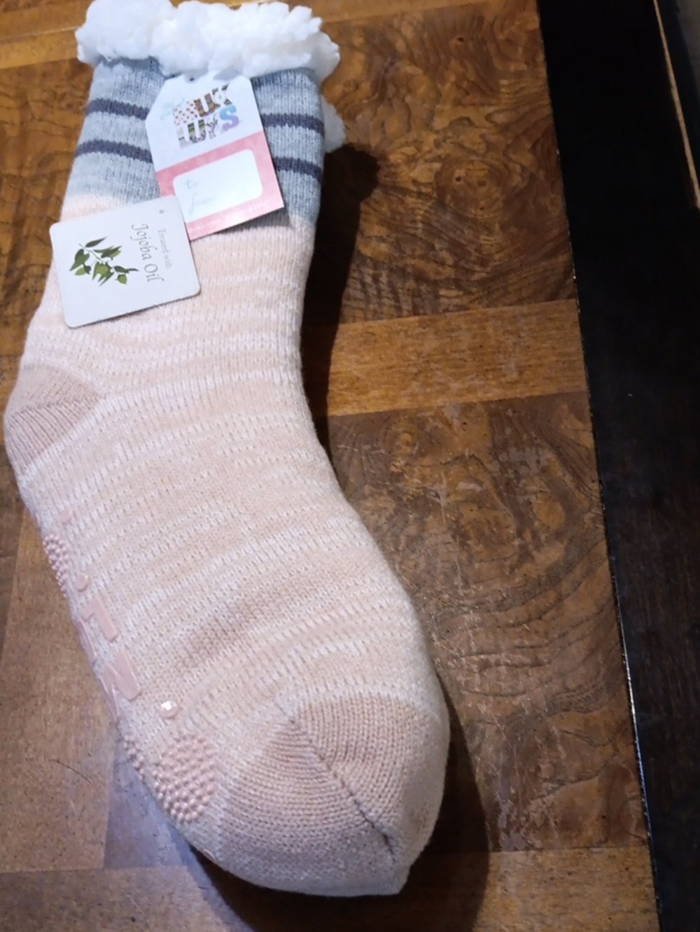 Cozy Plush-Lined Ladies Socks — Light Pink and Gray